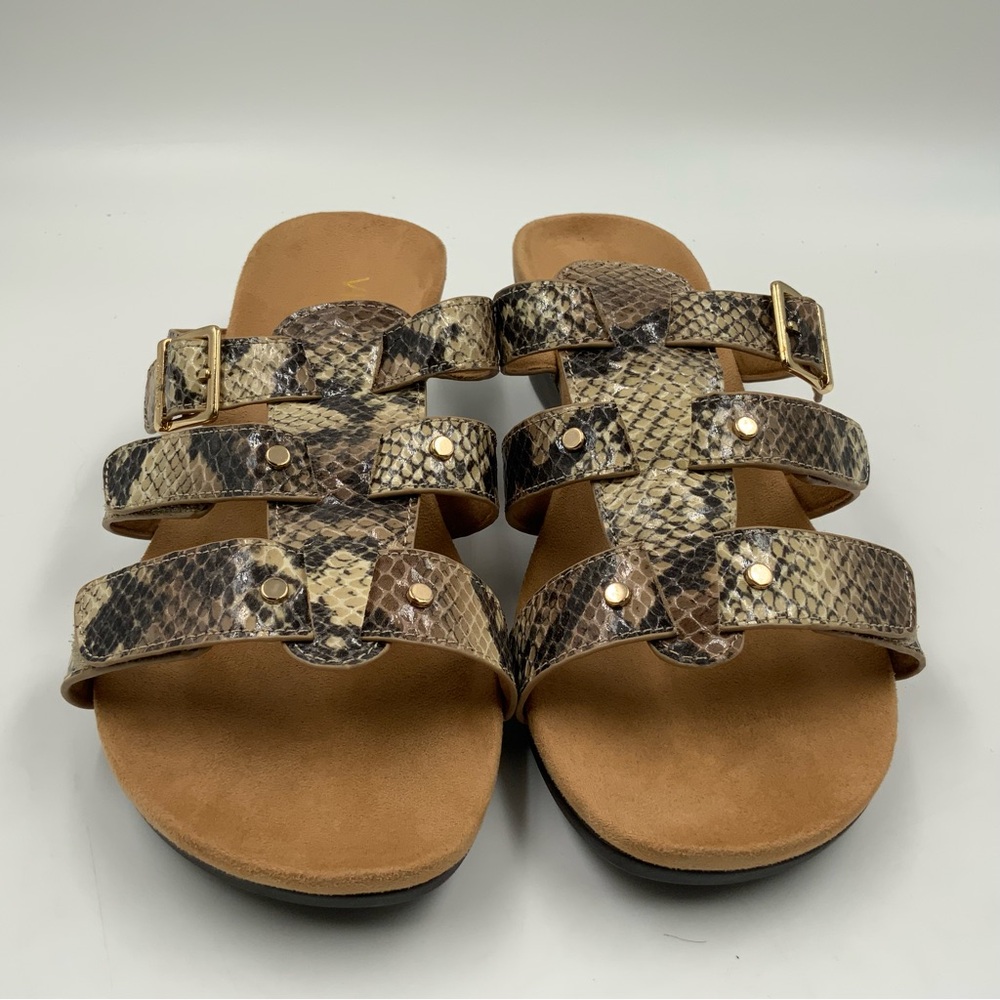 Vionic Orthotic‎ Adjustable Triple Strap Slide Wedge-Radia Snake. US Size 9.